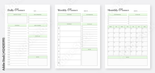 Daily, weekly, monthly planner template. 3 Set of Planner template. Printable Daily Weekly Monthly Planner Templates. Minimalist planner pages templates. Planner Bundle and Planner Set.