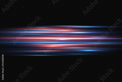 Motion light effect for banners. Blue lines. The effect of speed on a blue background. Red lines of light, speed and movement. Vector lens flare.