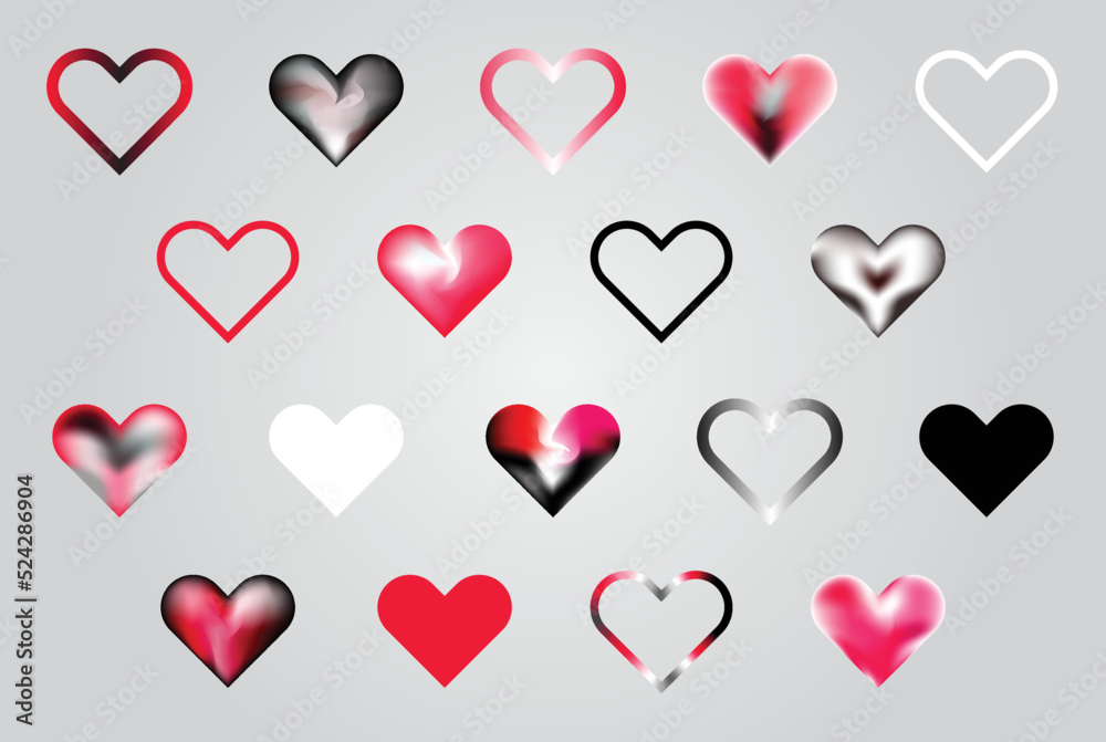 Heart vector, collection of heart illustrations, love symbol icon set, love symbol vector, gradient heart, red, black, white hearts, modern design Heart vector, collection of heart illustrations, love symbol icon set, love symbol vector, gradient heart, red, black, white hearts, modern design