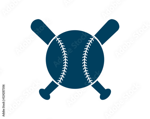 Crossed Baseball Bats and Ball. Baseball logo Template. Split, circle monograms. Criss Cross Bats.