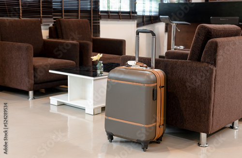 Traveller luggage in empty airport vip lounge,  Airline business photo