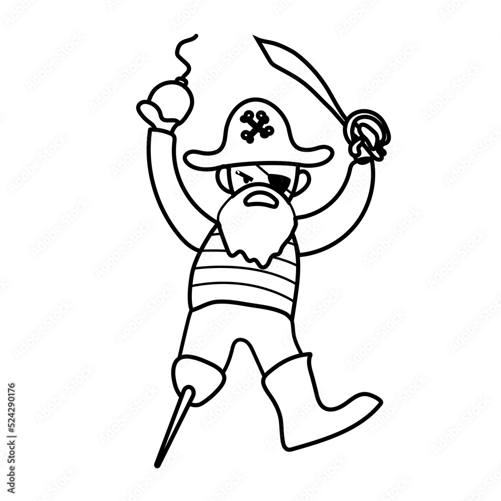 Evil Pirate. Doodle style. Vector illustration on white background