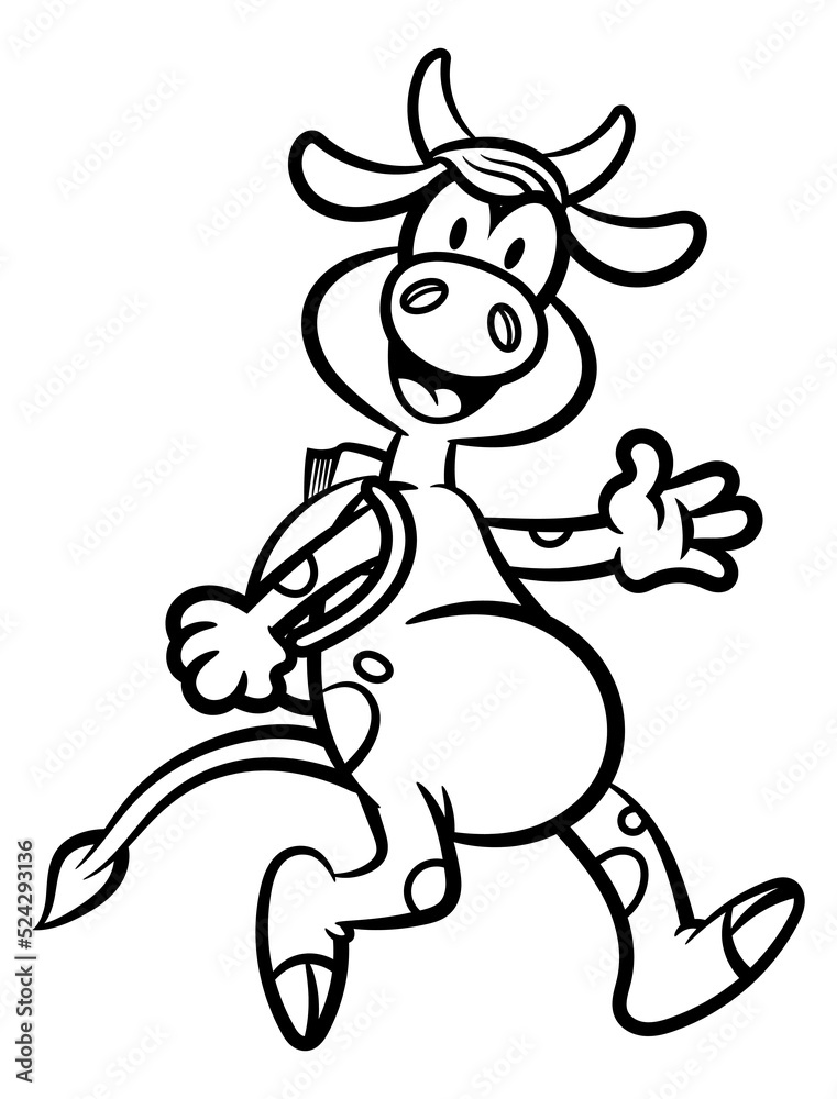 Obraz premium Cartoon illustration of Dairy Cow wearing a backpack and going to school, best for sticker, logo, and coloring book with educational themes for children