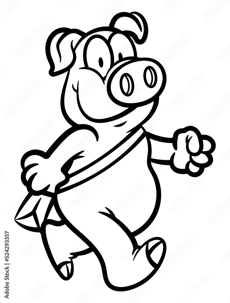 Cartoon illustration of Little Pig wearing a bag and walking to school, best for sticker, logo, and coloring book with educational themes for children Cartoon illustration of Little Pig wearing a bag and walking to school, best for sticker, logo, and coloring book with educational themes for children