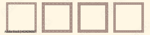Greek key border, square frames collection. Decorative ancient meander, greece ornamental set with repeated geometric motif. Easy to make rectangle frame.