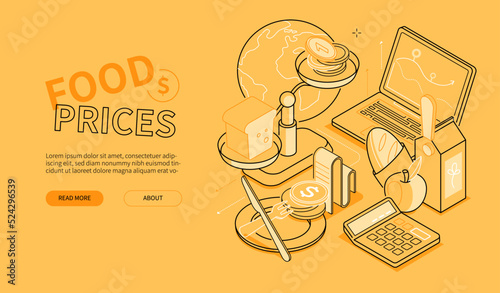 Food prices - line design style isometric web banner