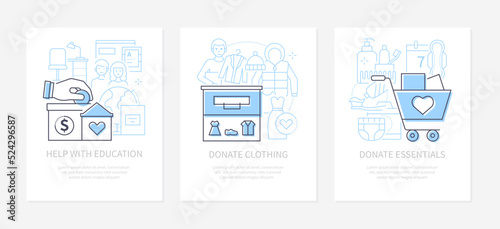 Education help and donations - line design style banners set