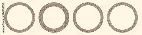 Greek key pattern, round frames collection. Decorative ancient meander, greece border ornament set with repeated geometric motif. Vector EPS10.