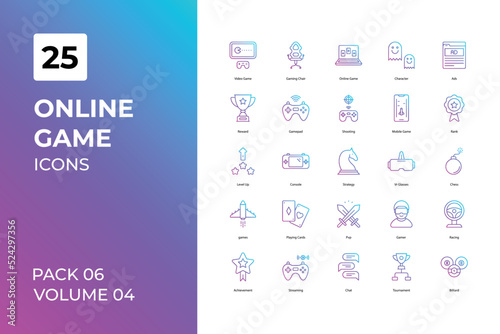 Online Game icons collection. Set contains such Icons as joystick, marketing, mascot, mobile, and more