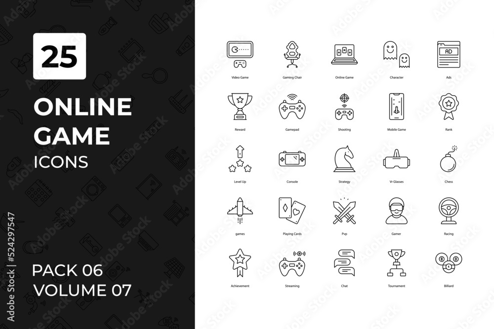 Online Game icons collection. Set contains such Icons as joystick, marketing, mascot, mobile, and more