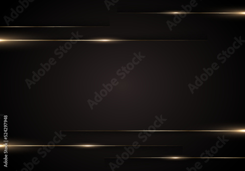Abstract luxury template golden lines with lighting effect on black background paper cut style