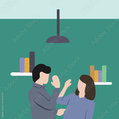 Creative Vector illustration drawing of Two happy friendly diverse professionals, teacher and student giving high five standing in office celebrating success, good cooperation result, partnership team
