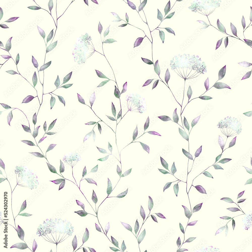 Vintage faded floral seamless pattern on pastel yellow, cream colored background. Pastel color flowers, leaves botanical repeat print. Retro elegant design.