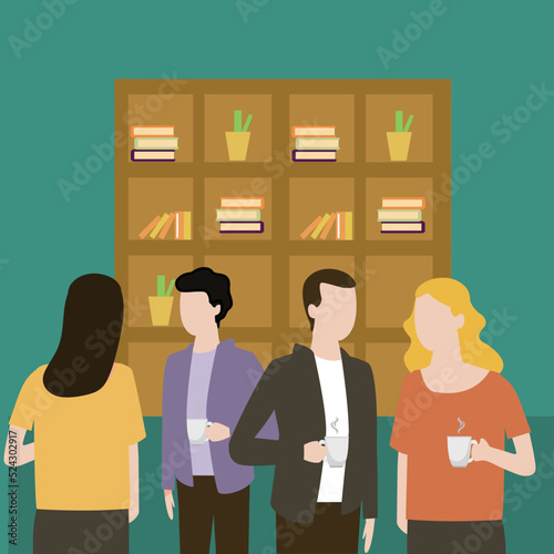 Creative Vector illustration drawing of a group of businesspeople, each having a small discussion at a business event. informal group discussion. Modern Design Illustration Vector