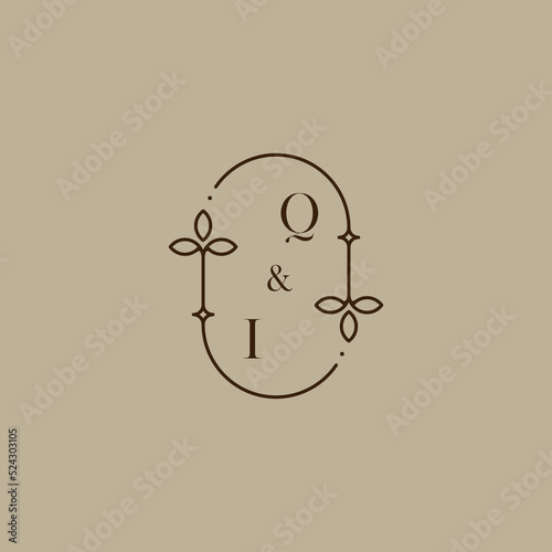 QI line floral oval wedding initial logo design which is good for branding