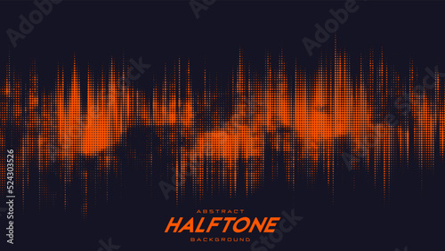 Abstract vector torn orange halftone sound wave. Scrathed dotted texture element.