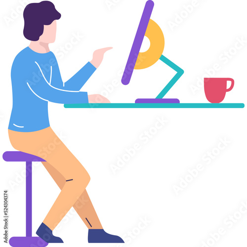 Man working online from home office icon vector