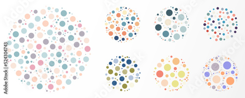 Set of random dots pastel colors pattern circles elements isolated on white background photo