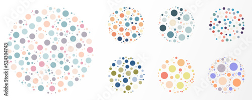 Set of random dots pastel colors pattern circles elements isolated on white background