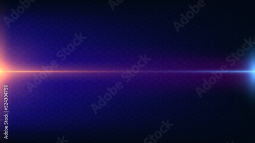 Abstract technology connection digital data concept lighting horizontal lines effect connect with 3D geometric dimension on dark blue background