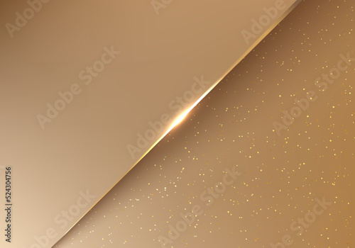 Elegant golden paper cut luxury background with gold diagonal line and glitter lighting effect