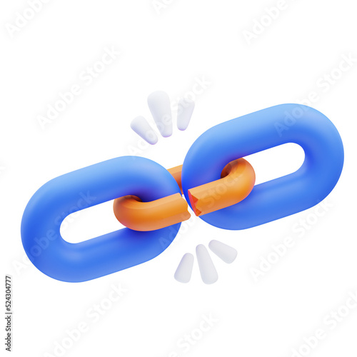 3d rendering of broken chain cute icon illustration, empty state