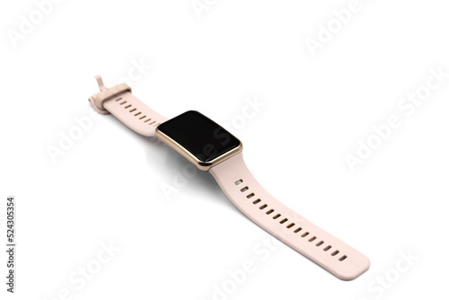 Women's smart watch with a pink strap on a white background