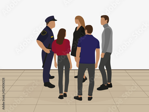 Policeman and a group of men and women together indoors