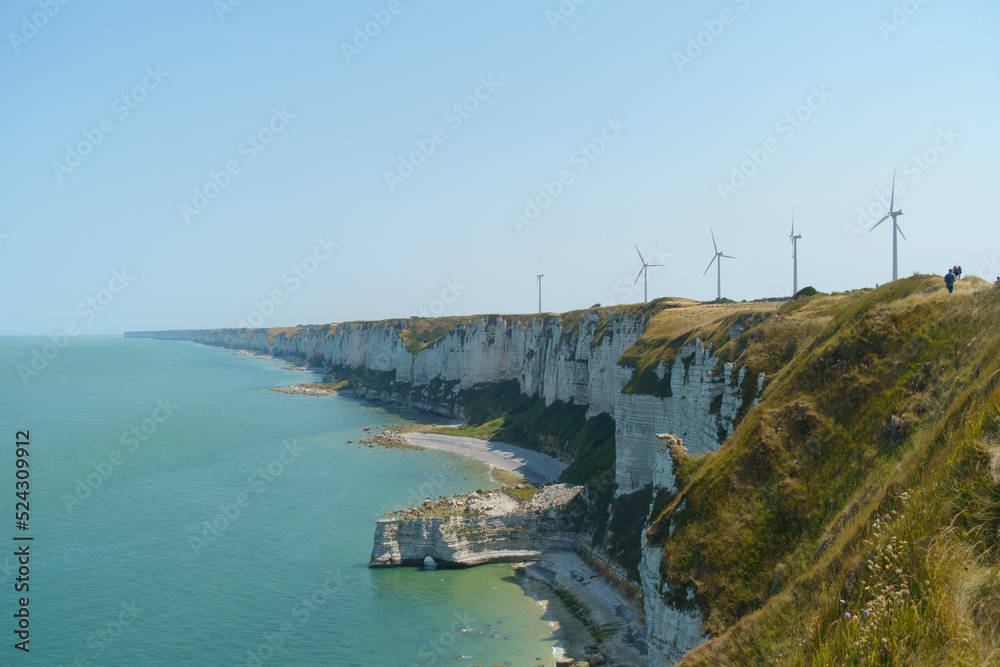 Coastal landscape with wind turbines