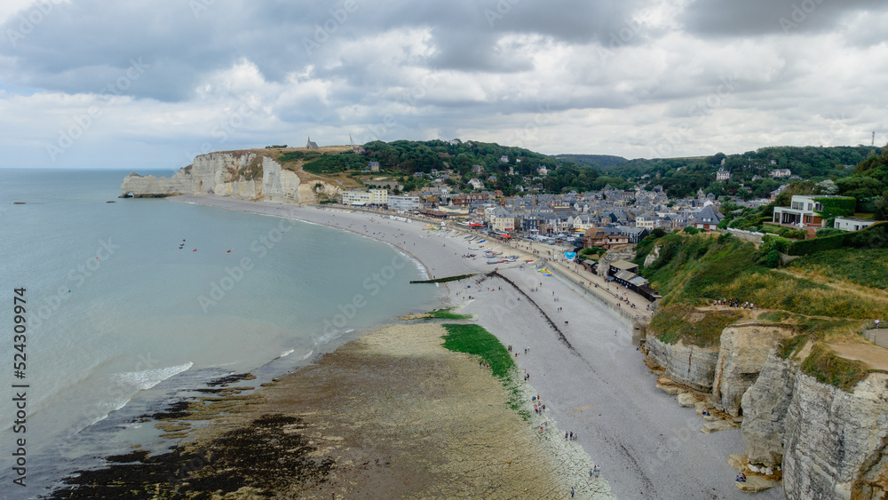 An above view of the French port town Étretat