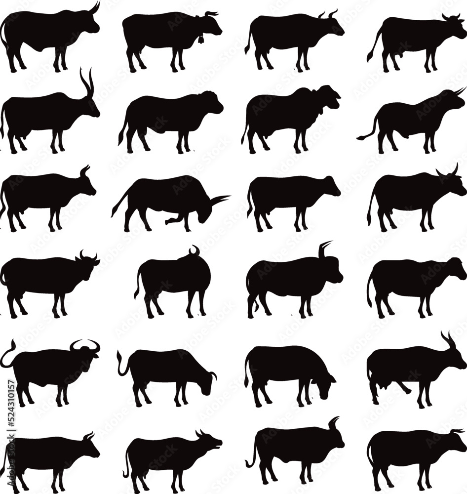 Farm animal cow icons isolated Vector Silhouettes