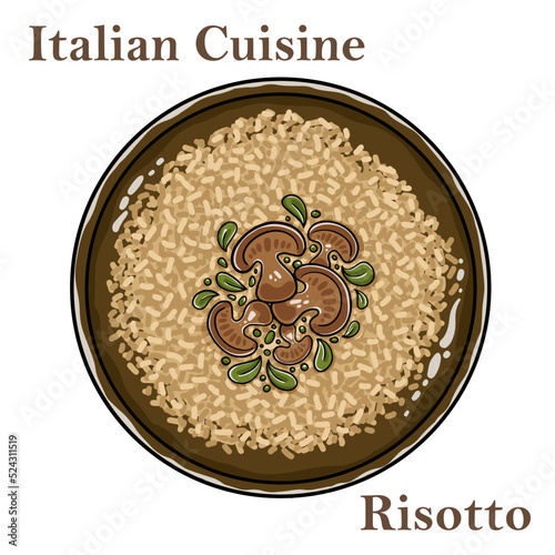 Italian Mushroom risotto with parmesan cheese and wild rocket