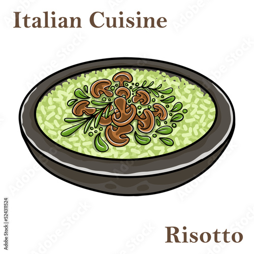 Italian Mushroom risotto with parmesan cheese and wild rocket
