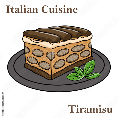 Traditional italian dessert tiramisu on a white background.