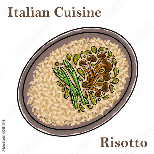 Italian Mushroom risotto with parmesan cheese and wild rocket