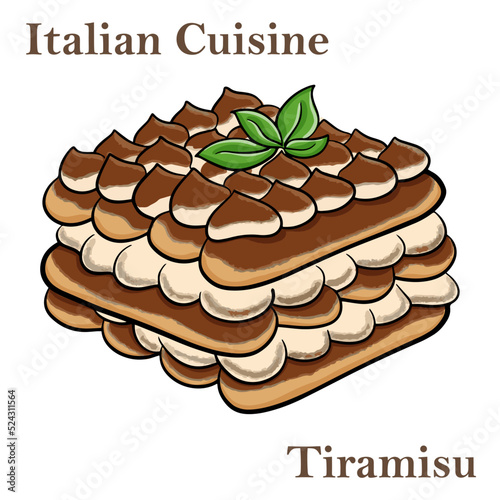 Traditional italian dessert tiramisu on a white background.