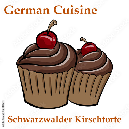 Schwarzwälder Kirschtorte. Traditional German desert on a white background
