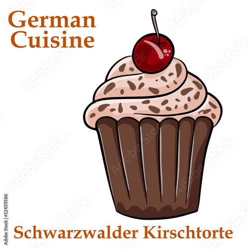 Schwarzwälder Kirschtorte. Traditional German desert on a white background
