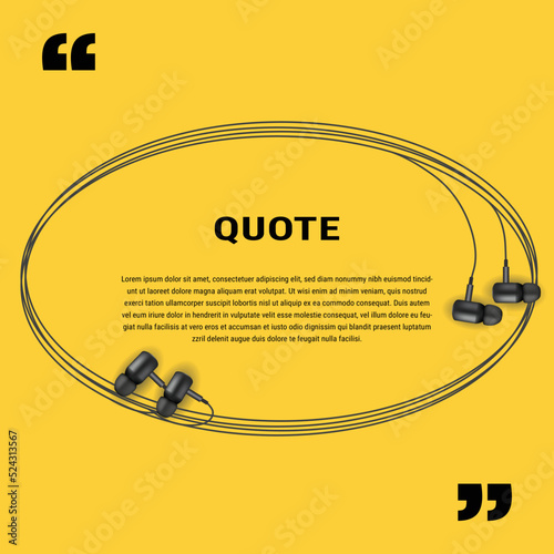 Creative quotation template in headphones.Innovative quote template headphones vector