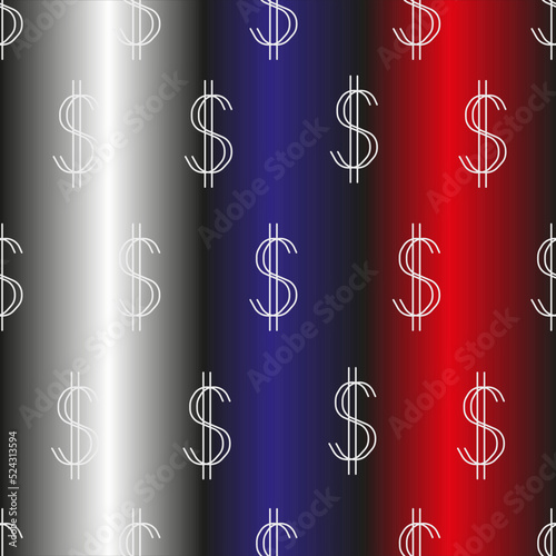 A set of dollar signs on russian flag background. Seamless pattern with monetary symbols of the American currency. Vector illustration with dollar signs.