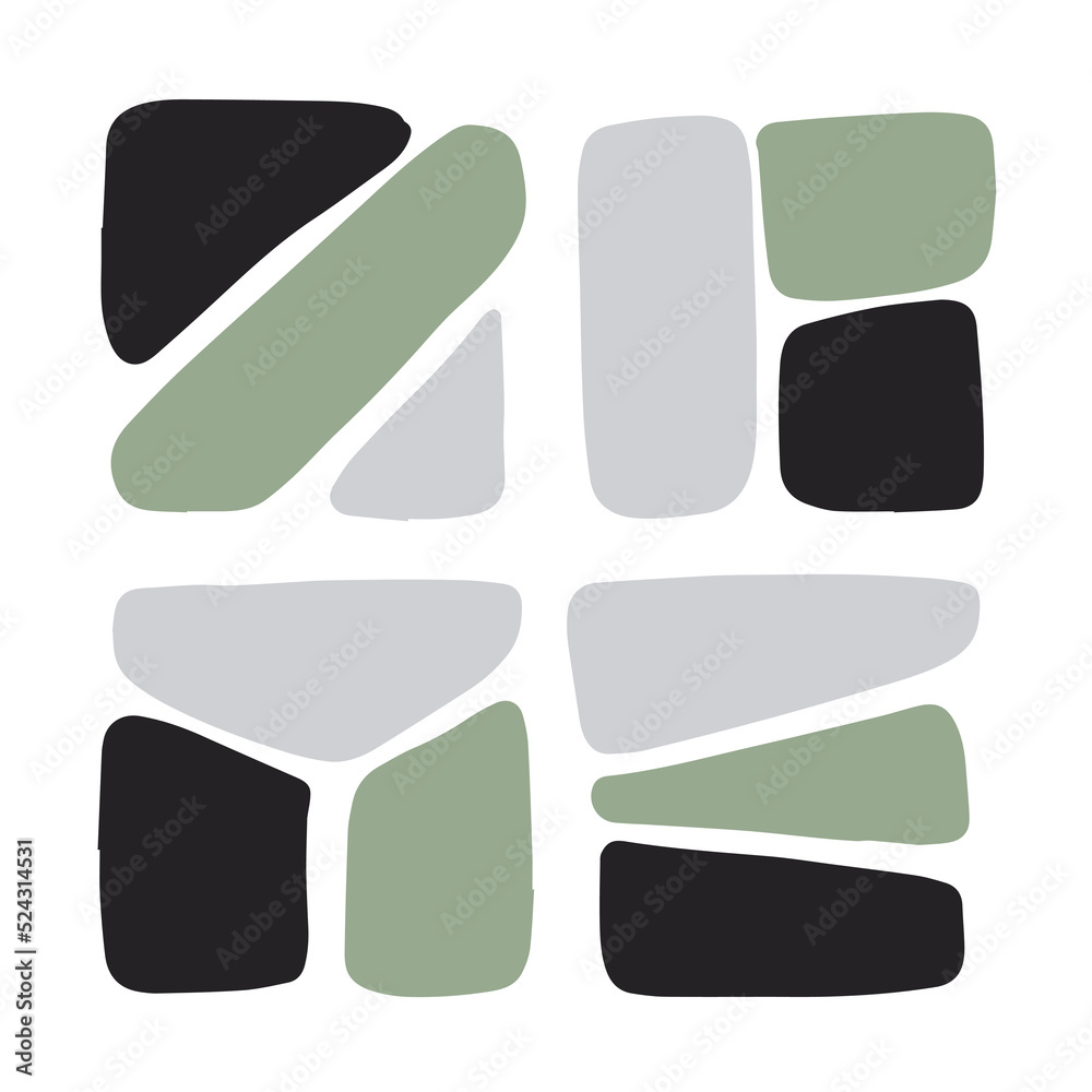 Set of different geometric shapes in green and grey colors.
