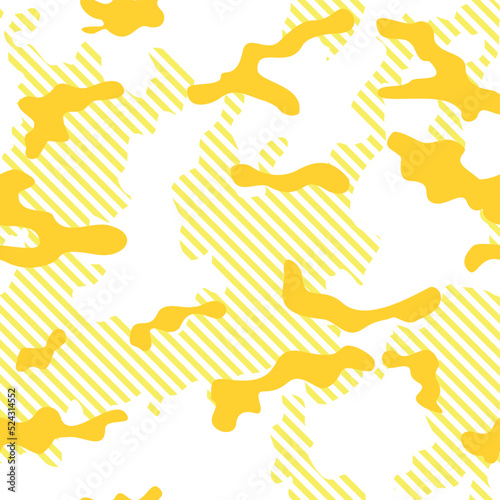 Yellow camouflage pattern vector seamless background, trendy urban print.