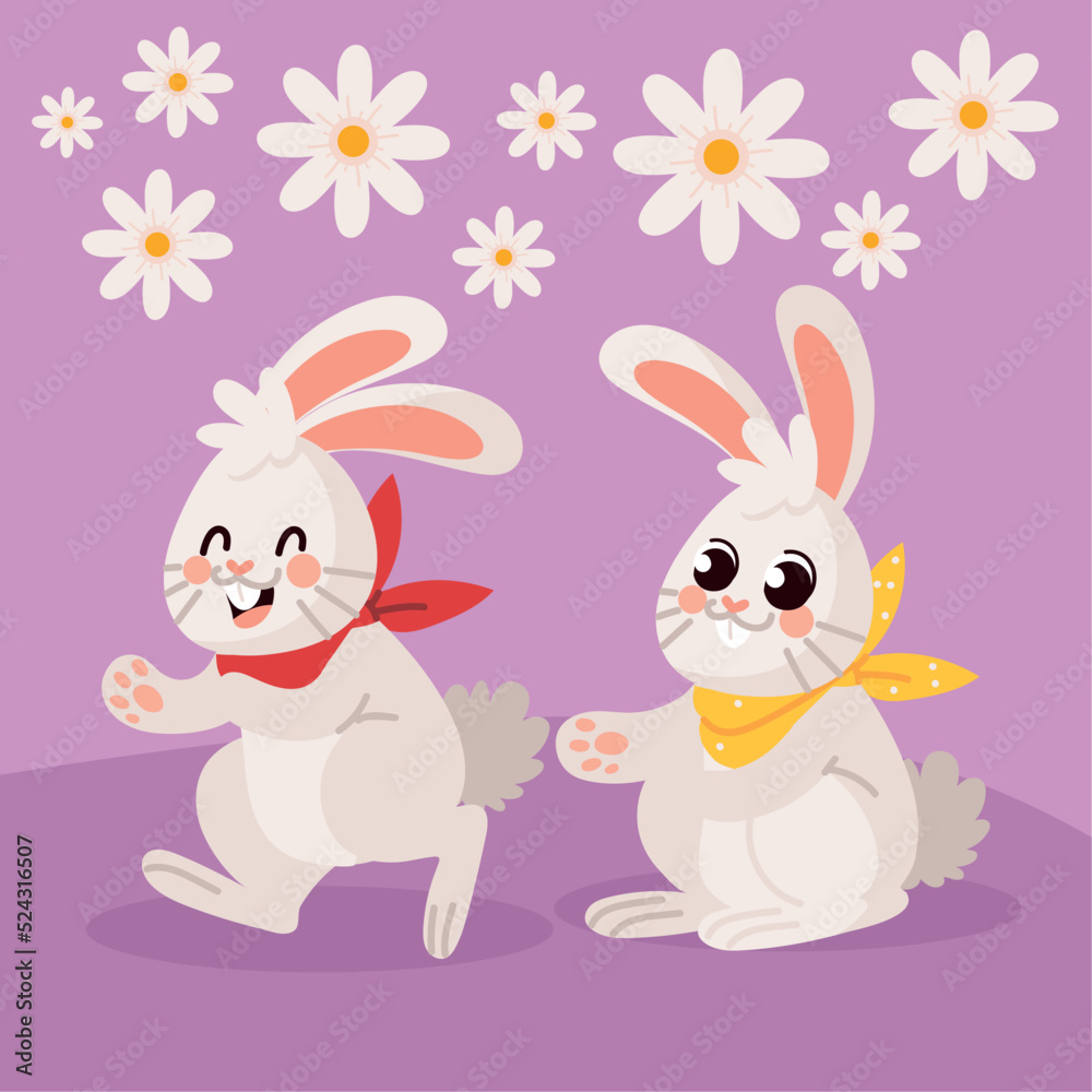 cute bunnies and flowers