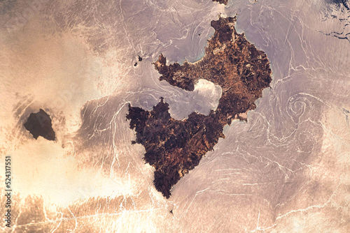 Milos or Melos island. Digital enhancement. Elements by NASA photo