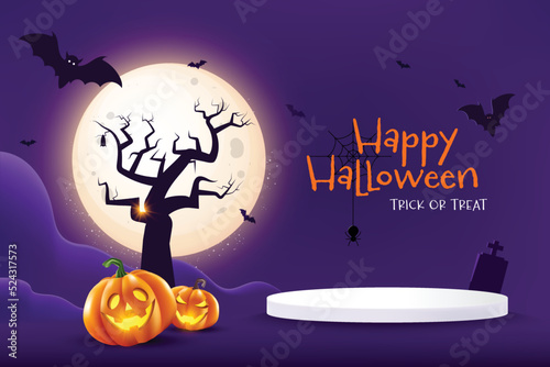 Halloween background design with product display, podium and Festive Elements Halloween.