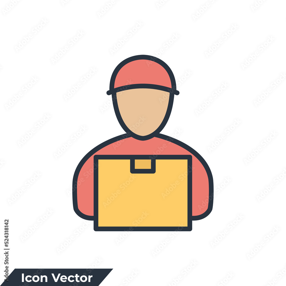 courier icon logo vector illustration. Delivery Man symbol template for graphic and web design collection