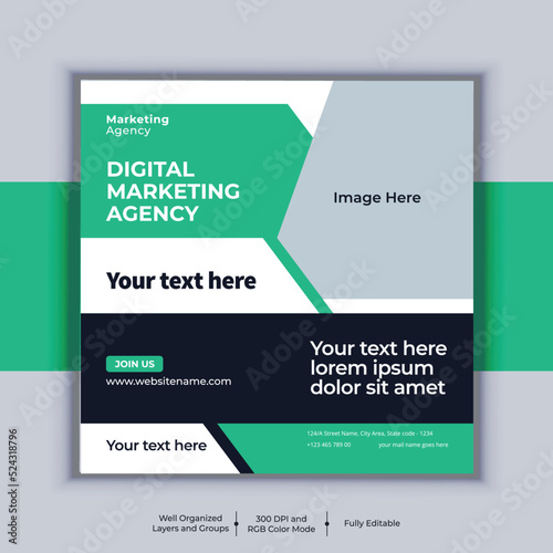 Professional business social media post square banner design. Modern layout vector template. Digital marketing agency banner design.
