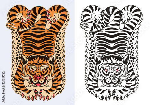 Tibetan Tiger Rug. Vector Illustration.