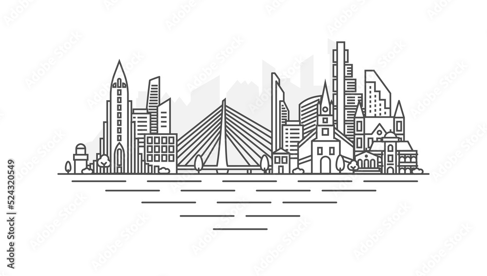 Reykjavik, Iceland architecture line skyline illustration. Linear vector cityscape with famous landmarks, city sights, design icons. Landscape with editable strokes.