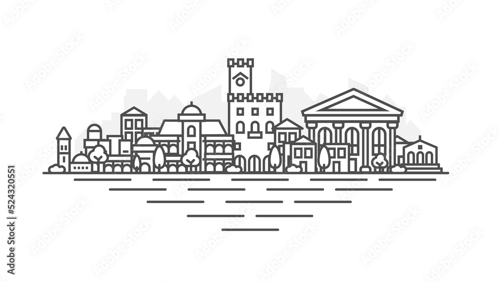 San Marino, Republic of San Marino architecture line skyline illustration. Linear vector cityscape with famous landmarks, city sights, design icons. Landscape with editable strokes.